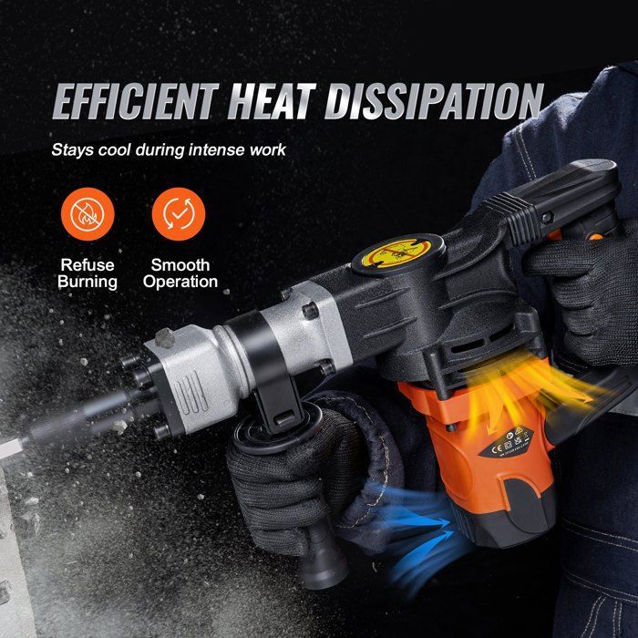1400W Demolition Hammer - VEVOR - Rotary Hammer Drill - 2 Chisels 2900 BPM