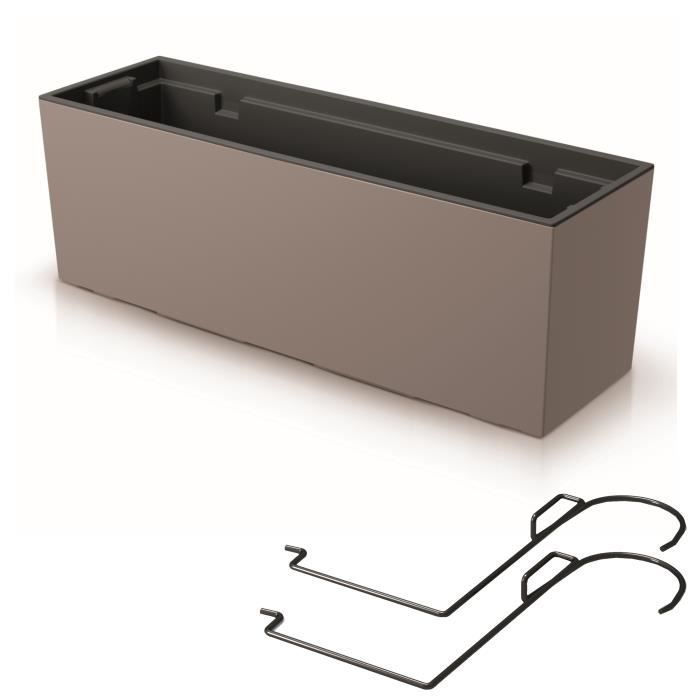 Flower box and flower pot stand 58 cm balcony planter in mocha-colored plastic for indoor and outdoor use