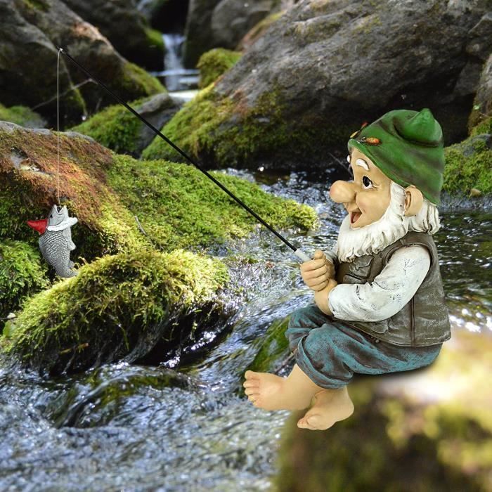 Ornement De Nain De Jardin,Nain De Jardin Humour Avec Canne à Pêche,Statue Jardin Exterieur Sculptures Et Statues De Jardin