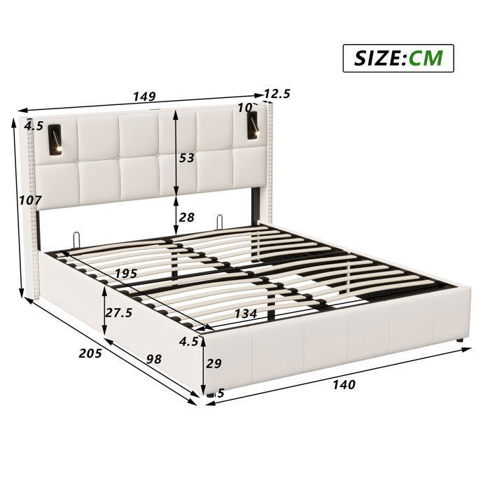 Letto 140x190 cm - DRELYGWEA - Velluto beige - Rete a doghe - Contenitore integrato - Design moderno