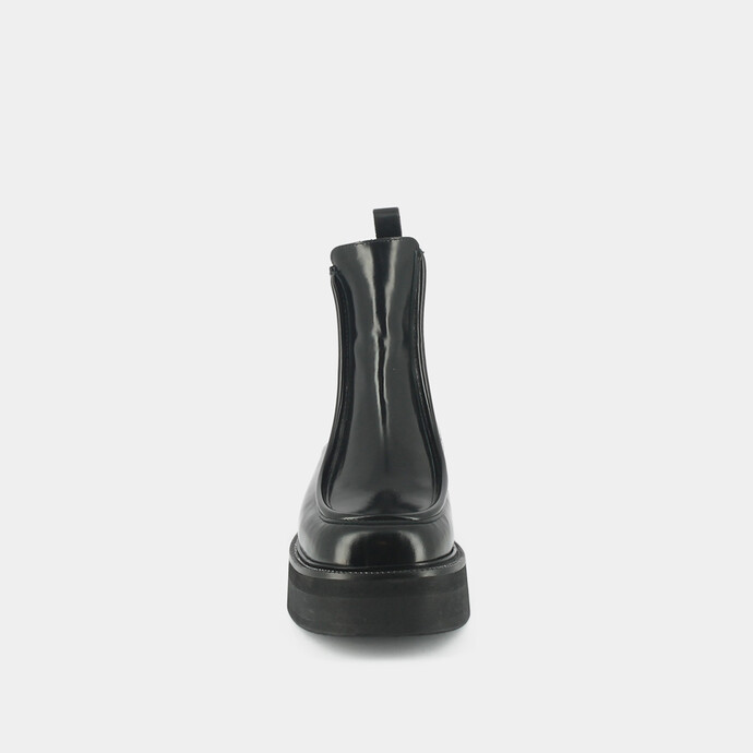 Boots à plateformes, bouts carrés et élastiques  en cuir glacé noir