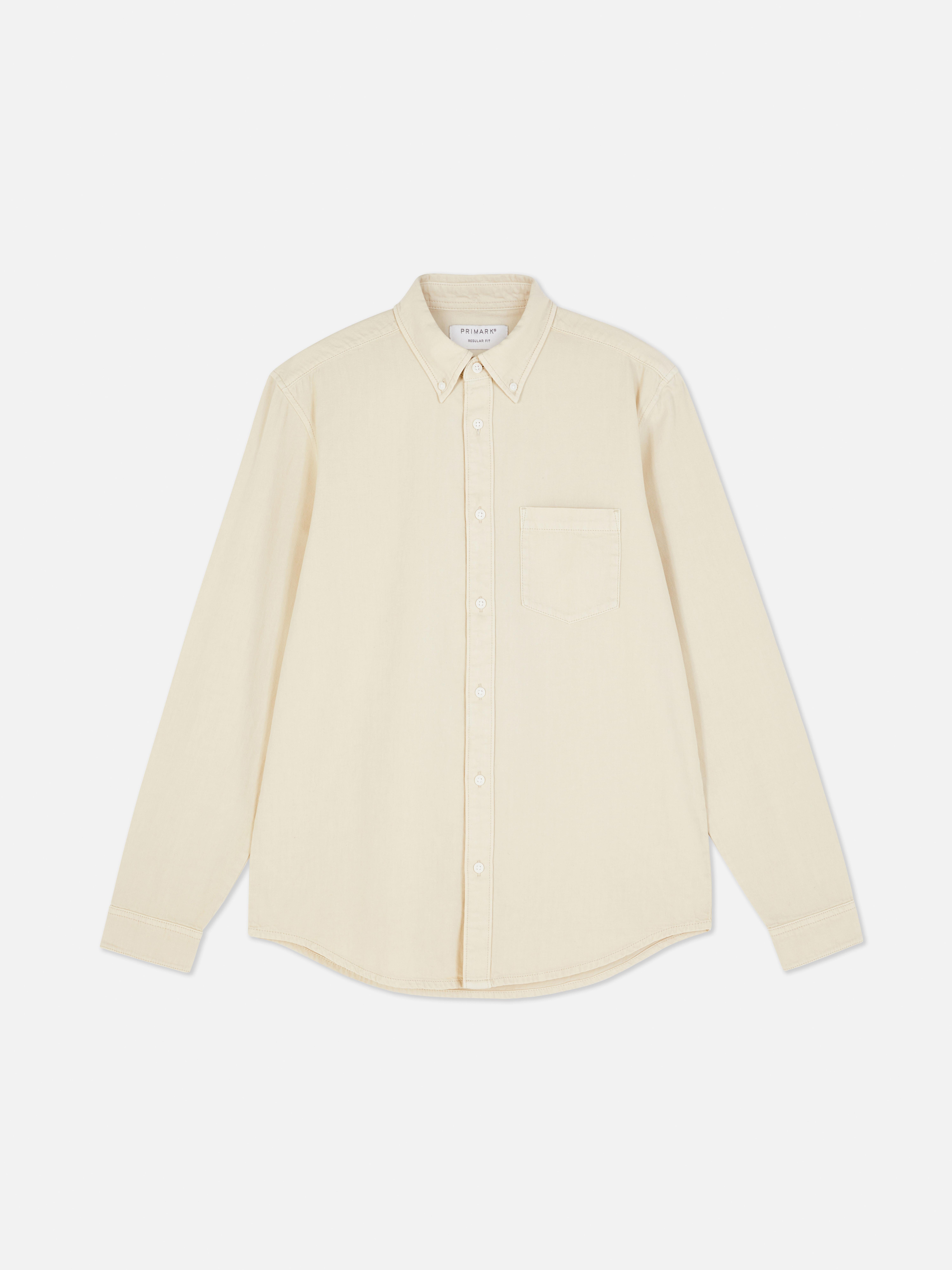 Cămașă cu mânecă lungă din bumbac twill Cămașă casual din bumbac twill cu mânecă lungă și închidere cu nasturi