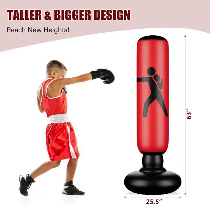 Inflatable freestanding punching bag for boxing training, kick-up, support for karate, taekwondo, MMA, weight training.