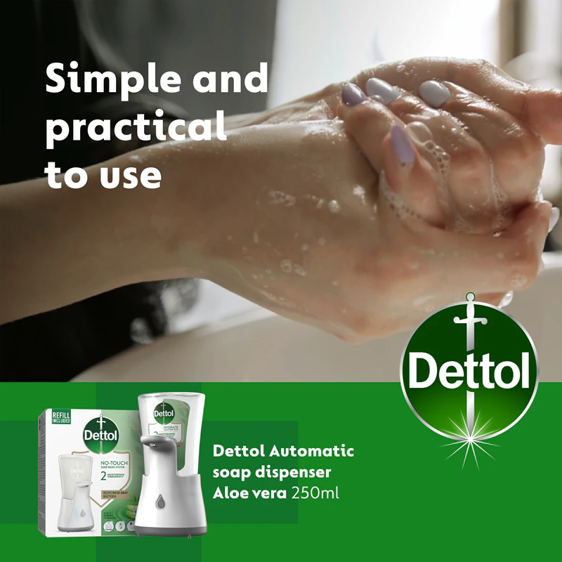 Dispensador de sabonete sem toque Dettol Soft on Skin com Aloe Vera