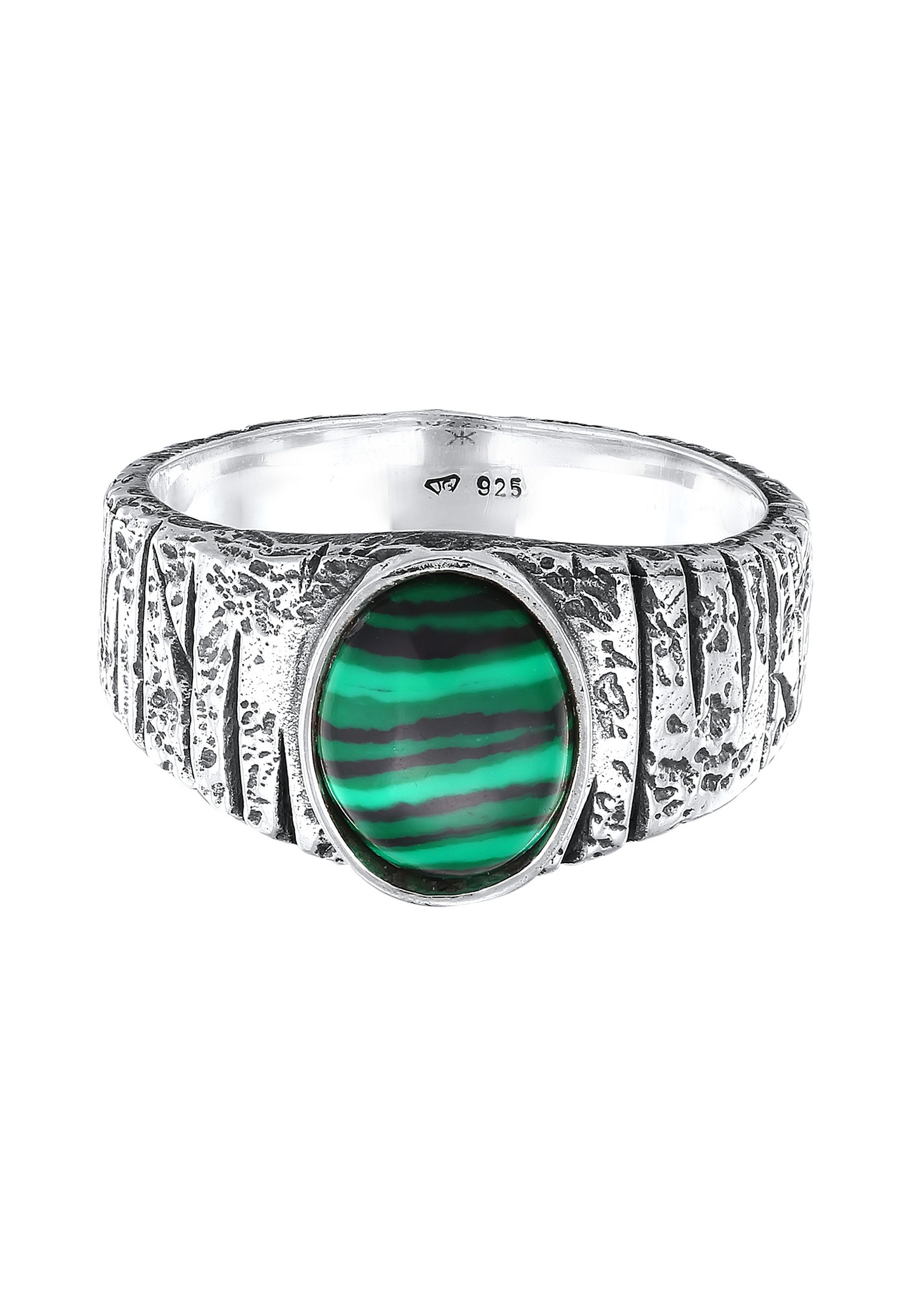 KUZZOI Hommes Sceau Ovale Structuré avec Malachite Vert en Argent Sterling 925