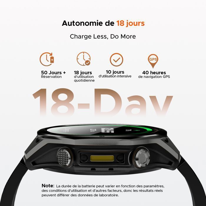 DOOGEE Anywise W1 Montre Connectée – 5ATM Etanche, GPS Double Fréquence, 170+ Modes Sportifs, Écran AMOLED 1.43'' - Noir