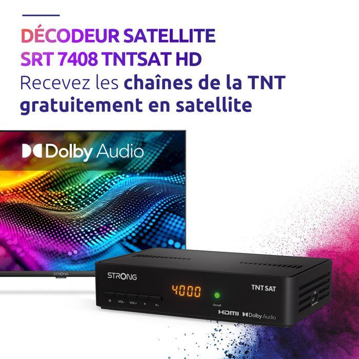 STRONG - SRT7408 décodeur TNTSAT HD - Carte TNTSAT - Direct Différé - Enregistrement via USB - Assistant d'Installation - Veille Eco