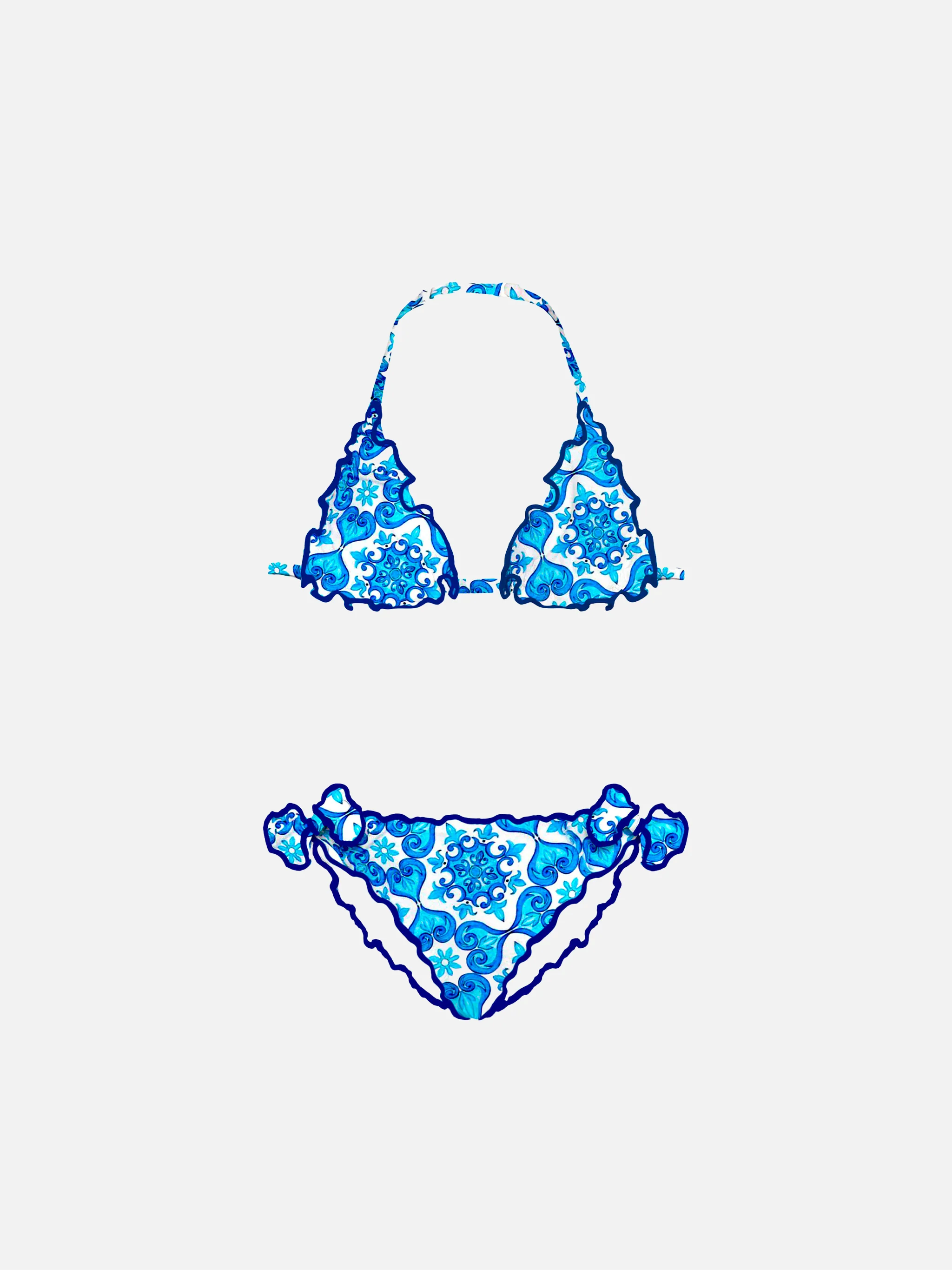 Triangelbikini voor meisjes met majolica-print
