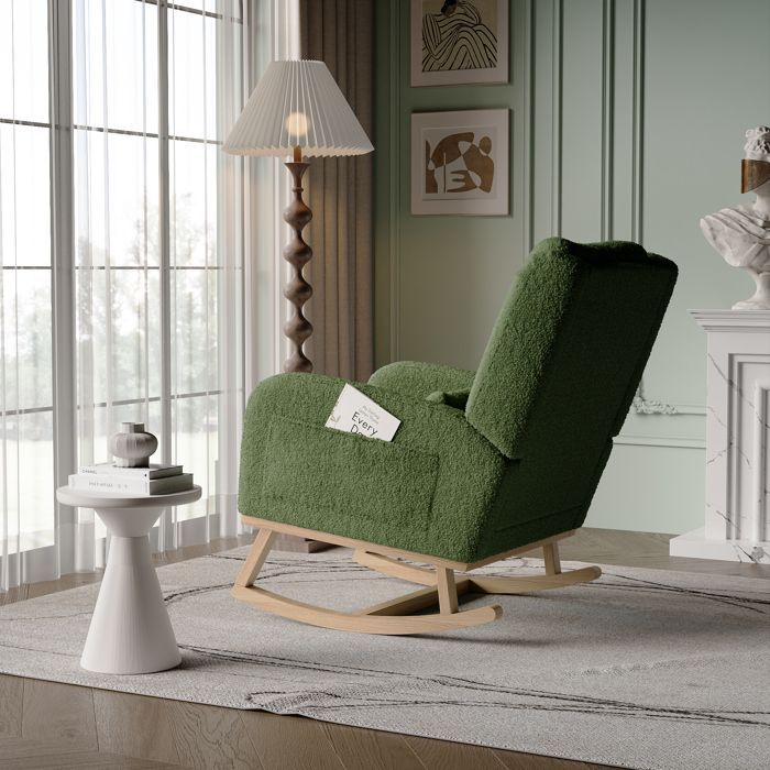 Fauteuil à Bascule, Chaise Allaitement, Fauteuil à Accoudoirs, Chaise a Bascule Allaitement, Teddy Velours, Vert
