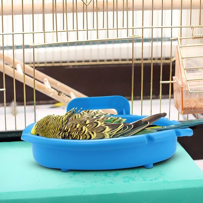 Baignoire Oiseaux Cage Bains d'oiseaux Petits Perroquets Suspendue Bathtub Accessoires pour Perruche/Canaris (Bleu) Label