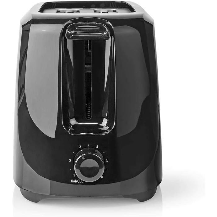 Tostapane compatto - TRAHOO - 2 fessure - 6 impostazioni di tostatura - Vassoio raccogli briciole - Nero - 35x26x17 cm - 700 Watt