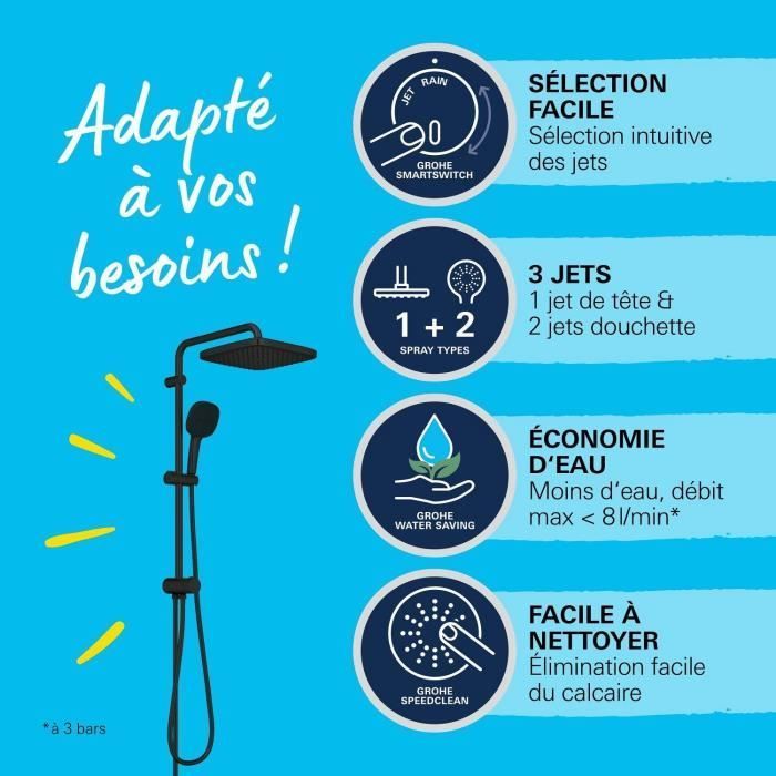 Colonna doccia con deviatore manuale - Risparmio idrico - GROHE Vitalio Comfort 250 - Nero opaco - 266982431