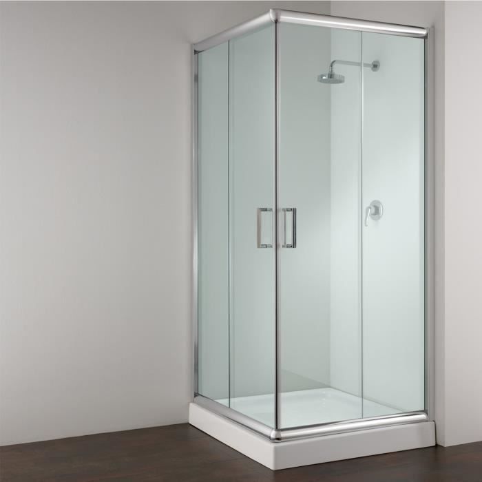 Cabine Paroi Douche - IDRALITE - Alabama - Verre trempé 6mm - Porte coulissante - Hauteur 198cm