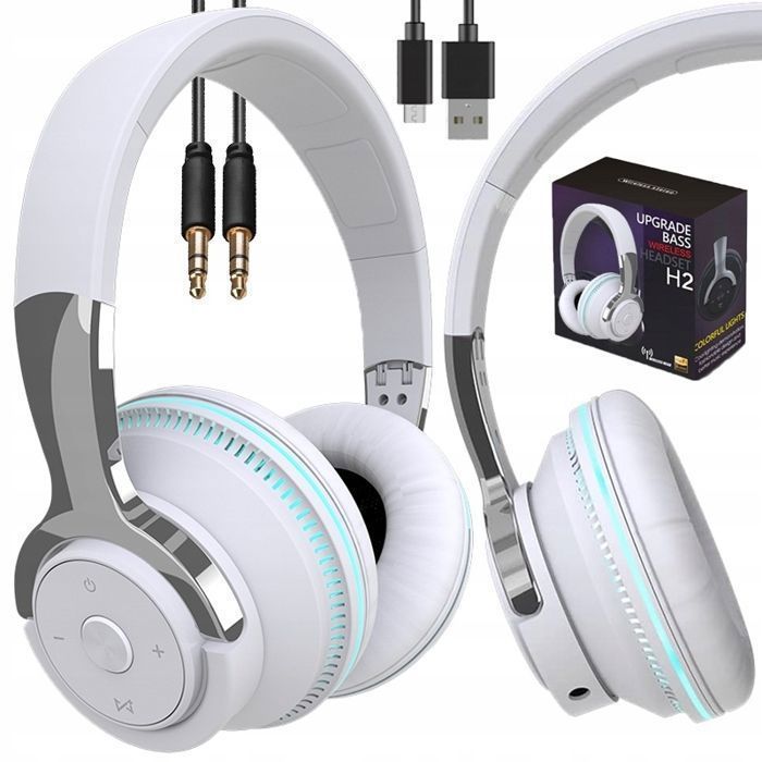 Bluetooth Headphones - Brillsten - 9D Audio - Built-in Microphone - Hi-Fi Stereo - Foldable White
