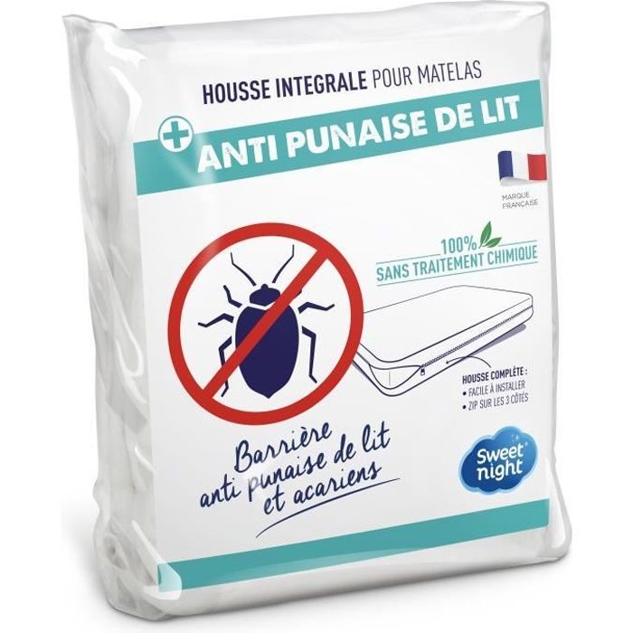 SWEET NIGHT Full Mattress Cover Anti-mite Anti-bed bug - 160 x 200 cm - White