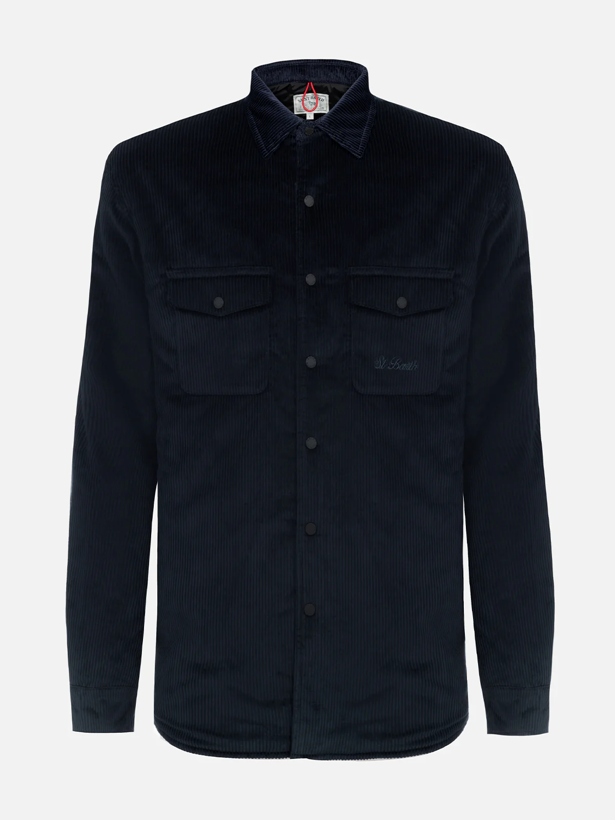 Heren chalethemd van marineblauwe corduroy met borduurwerk