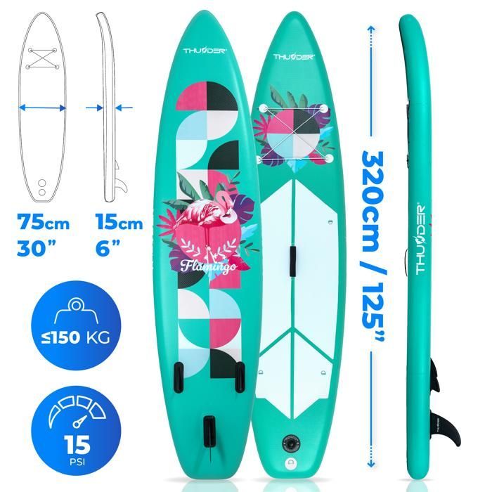 Tavola da paddle THUNDER® FLAMI 320 cm | Gonfiabile | Antiscivolo | Zaino | Accessori completi | Kit di riparazione