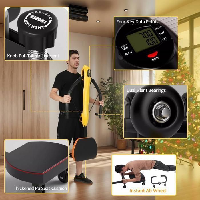 Agilithor Dragonfly Core HomeTrainer - Abdominal silencing equipment, adjustable resistance and LCD compteur