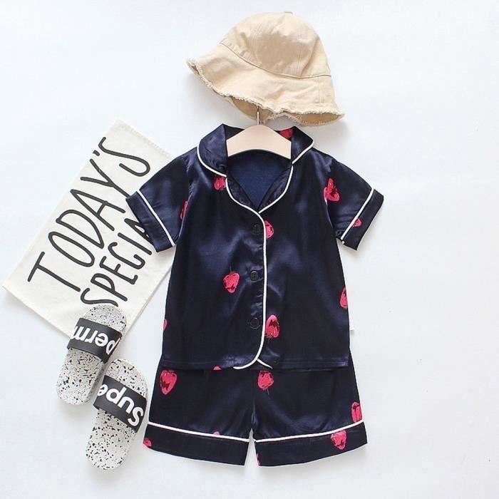 Conjunto de pijama para bebé niña FUNMOON: camiseta y shorts con estampado de dibujos animados - Azul oscuro