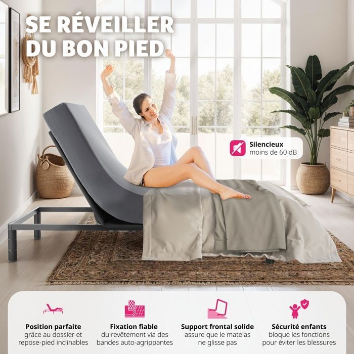 Estructura de cama - TECTAKE - EASY FLEX Base de cama eléctrica de confort con respaldo y piecero ajustables, capacidad de peso máximo de 340 kg - 90 x 200 x 42,5 cm