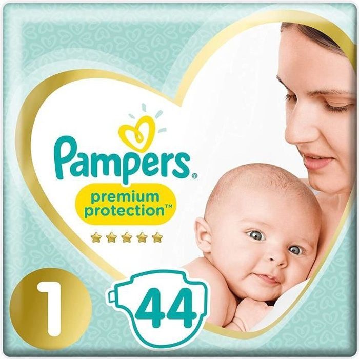 Pampers Premium Protection couches New Baby Taille 1 (2-5 kg), Lot de 2 (2 x 44 pièces)