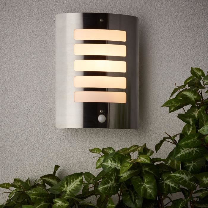 Aplique de pared exterior TODD de acero con sensor de movimiento - Brillante - 1x60W - Bombilla incandescente no incluida (E27)