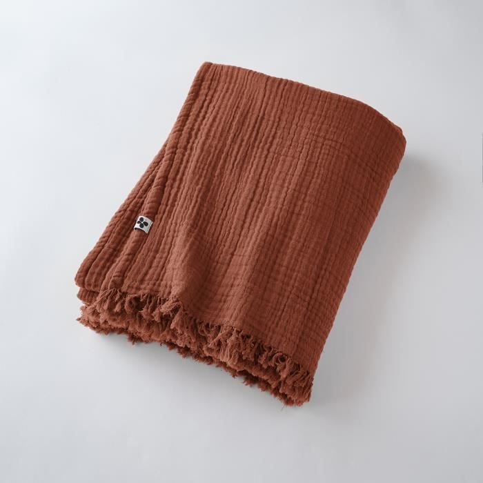 Plaid - GAIA - Terracotta - 130 x 160 cm - 100% Cotone - Morbido e soffice