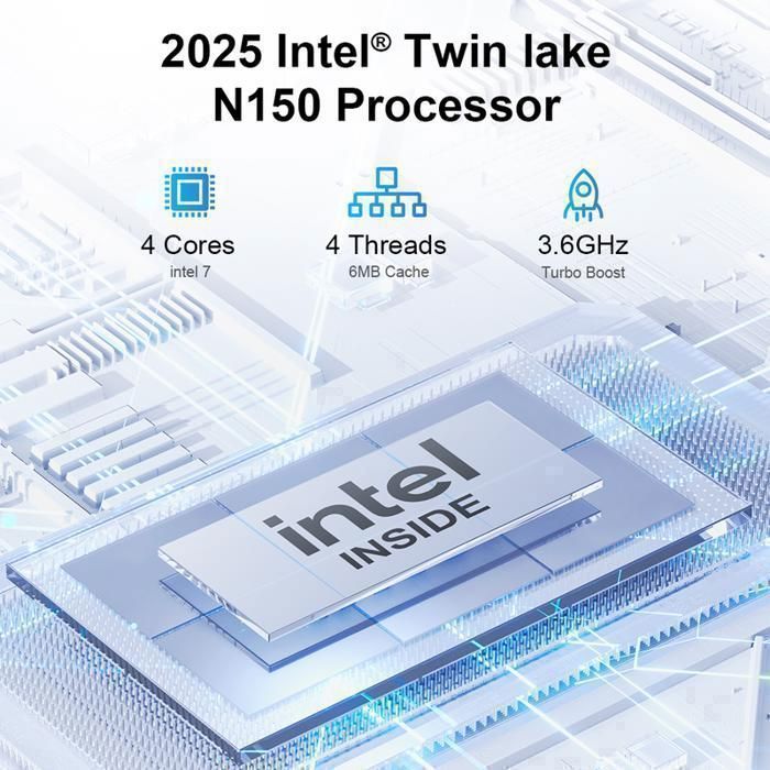 Mini PC - Ninkear MBOX 11 - Intel® Processor N150 - Intel 7 - Windows 11 - 16 Go RAM, 512 Go SSD - WIFI5 2.4/5.0GHz - DDR4, Gris