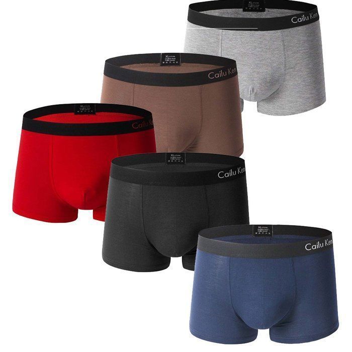 Lot de 5 Boxer Homme Coton, Caleçon Homme Naturel et Hypoallergénique à imprimé XD1070 Café Gris Rouge Bleu Noir
