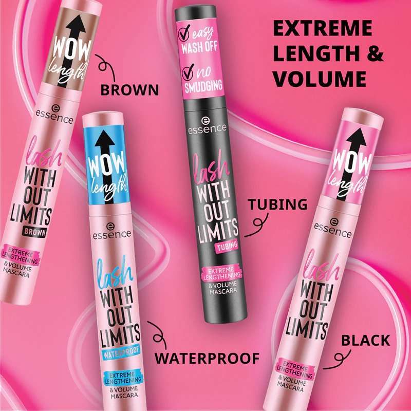 essence lash WITHOUT LIMITS TUBING máscara para cílios que engrossa e alonga os cílios