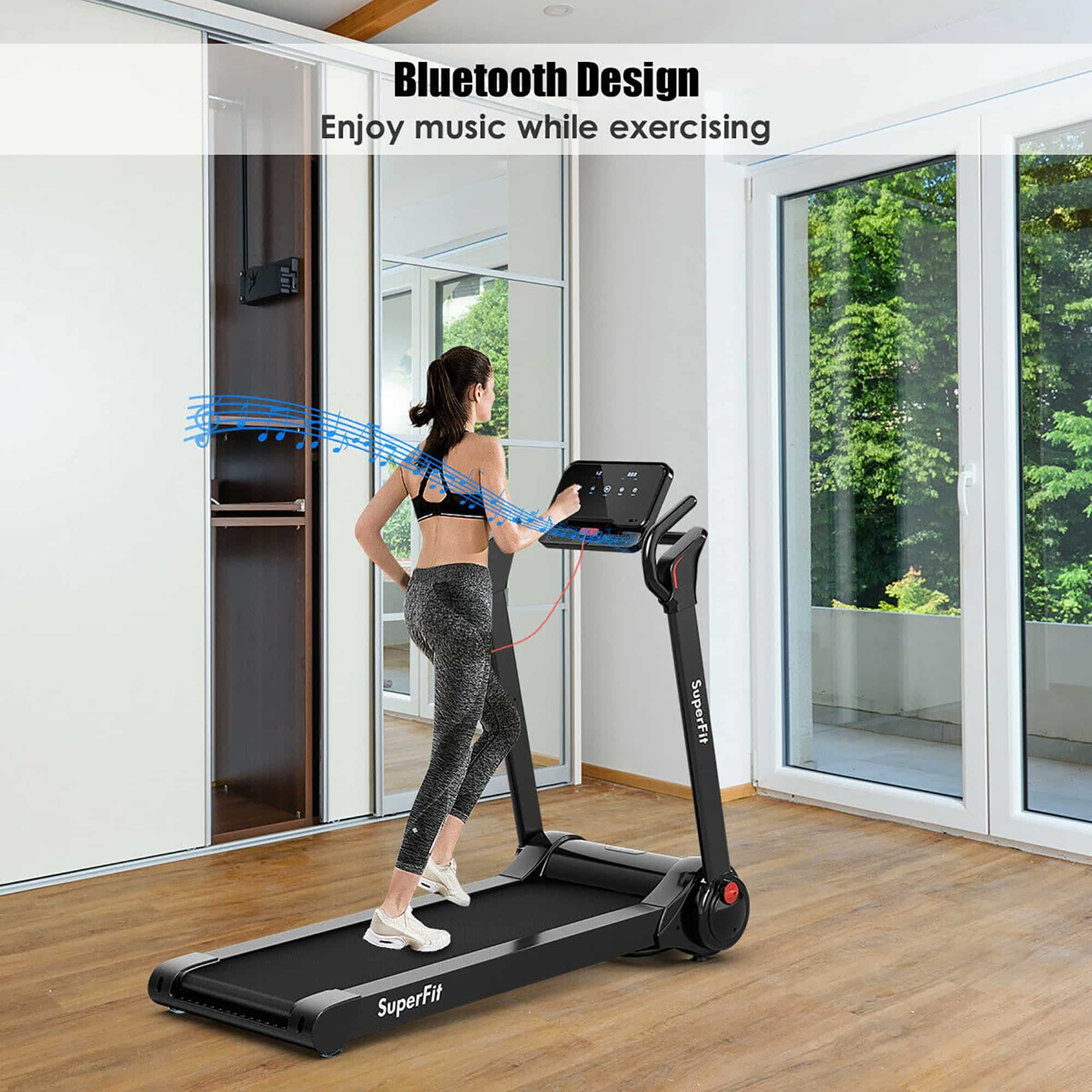 SuperFit 2,25 hv:n kokoontaitettava sähkökäyttöinen moottoroitu juoksumatto kaiuttimella - 55,9 x 30,5 x 49,5