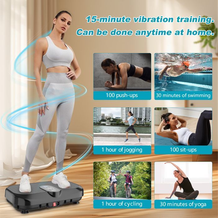 Pedana vibrante silenziosa + Bluetooth - 120 livelli di vibrazione + 9 programmi di allenamento - Portata massima 150 kg - Nera