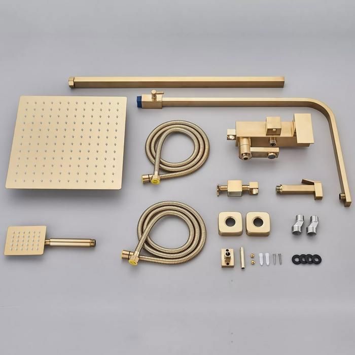 Brushed Gold Shower Column, Shower System, Shower Set, Solid Wall-Mounted Shower Kit, Adjustable Height 750-1100mm