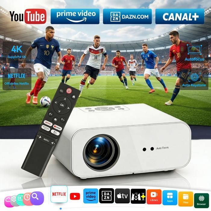 Proiettore 4K supportato [certificato Netflix], proiettore intelligente con Wi-Fi e Bluetooth 5.2, 26000 lumen, videoproiettore 1080P