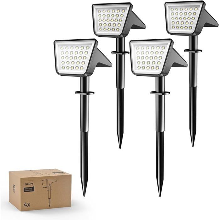 Lot de 4 Projecteurs Spots Lampes Solaires d& 39;Extérieur Étanches 28 LED 7500K Éclairage Paysager pour Jardi LAMPADAIRE DE JARDIN