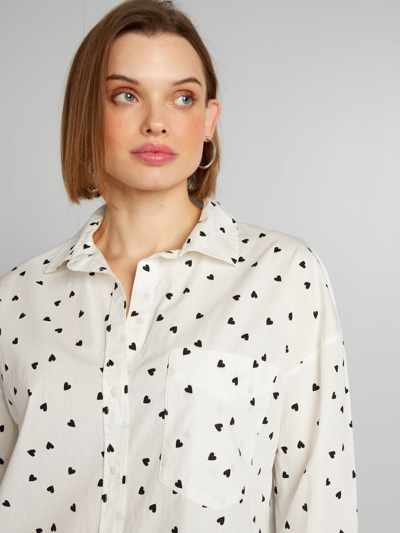 Shirt met hartjespatroon - ZWART