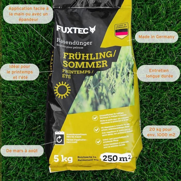 Engrais gazon printemps été FUXTEC FX-RDFS20 NPK  organo-minéral avec magnésium et soufre 20 kg