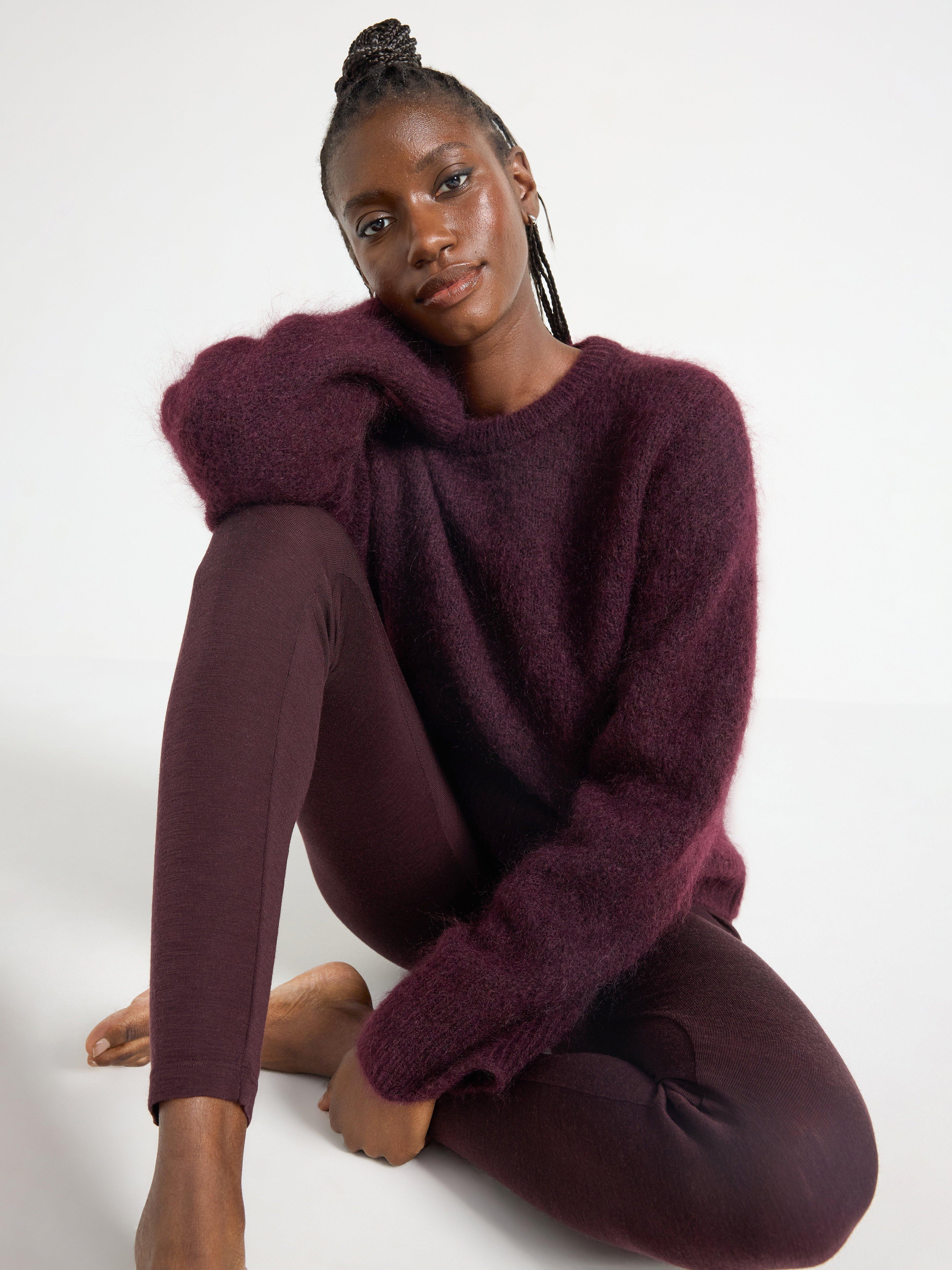 Leggings en laine mérinos rouge foncé poussiéreux