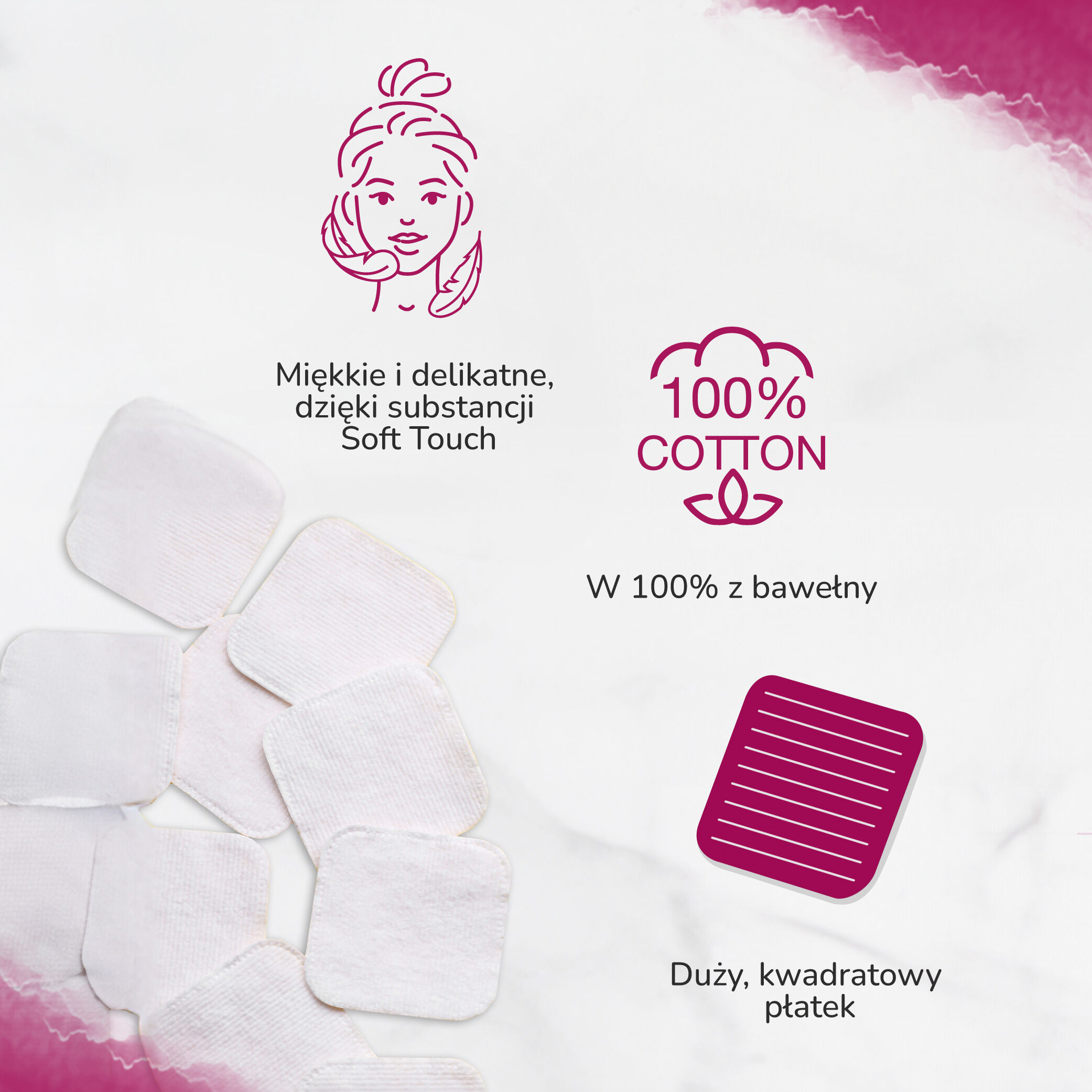 Cleanic vierkante wattenschijfjes, 50 stuks