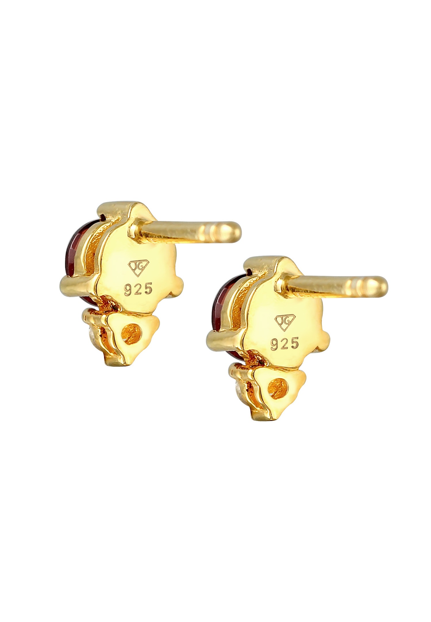 Elli PREMIUM Boucles d'oreilles clou de coeur rouge avec grenat et topaze en argent 925 plaqué or.