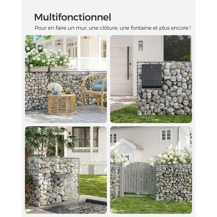 Set van 4 gabionstenen 100 x 80 x 30 cm Kolom Tuinbank Gegalvaniseerde stenen muur SONGMICS