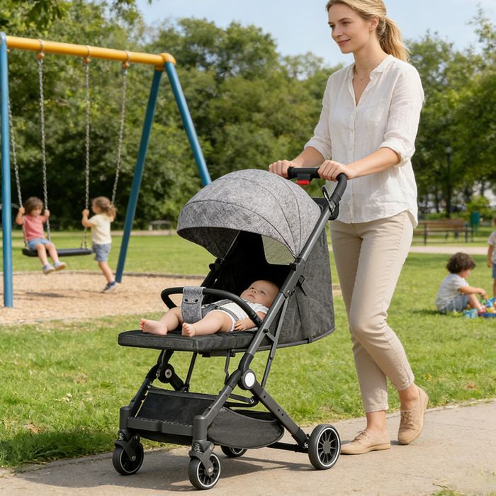 YQINGMAOY - DUBBELDOELEINDEN KINDERWAGEN MET ZITJES - ERGONOMISCH ONTWERP - BETROUWBAAR - 30*68*98 CM - GRIJS
