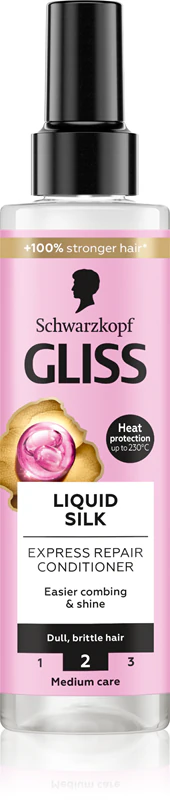 condicionador sem enxágue Schwarzkopf Gliss Liquid Silk fortalece os cabelos e proporciona brilho.