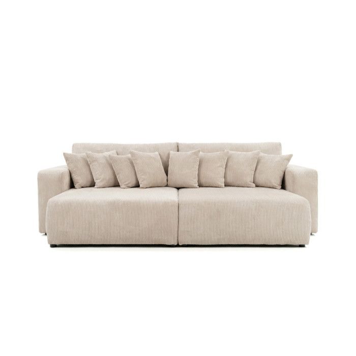 Sofá recto de 4 plazas JADE con doble chaise longue y asiento profundo en terciopelo de pana - Beige