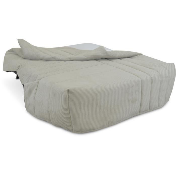 Divano letto a 2 posti BECCI - Velluto a coste beige - Materasso Bultex - Prodotto in Francia