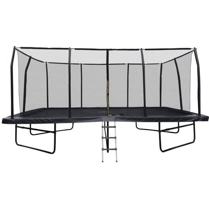 Trampoline de Jardin Rectangulaire XXXL -FAMILLE -518cm x 305cm, livré avec Filet de sécurité, Matelas de protection et Echelle