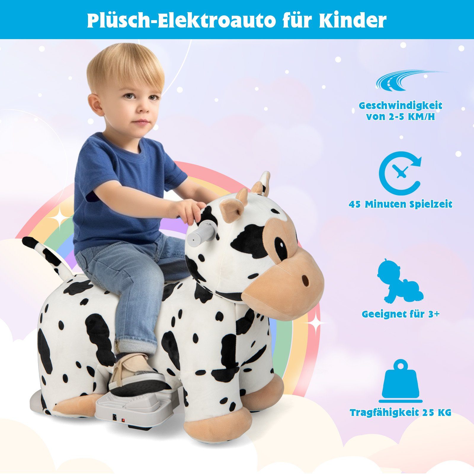 COSTWAY elektrische kinderauto 6V pluche speelgoed kinderauto, 2-5 km/u