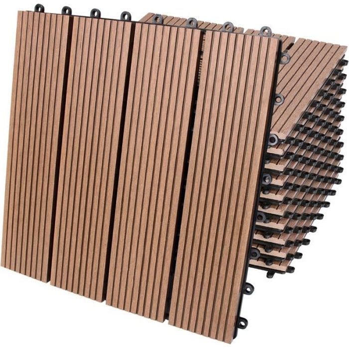 Dalle de jardin clipsable en bois composite WPC - DEUBA - Terracotta - 30 x 30 cm - Résistant à l'eau
