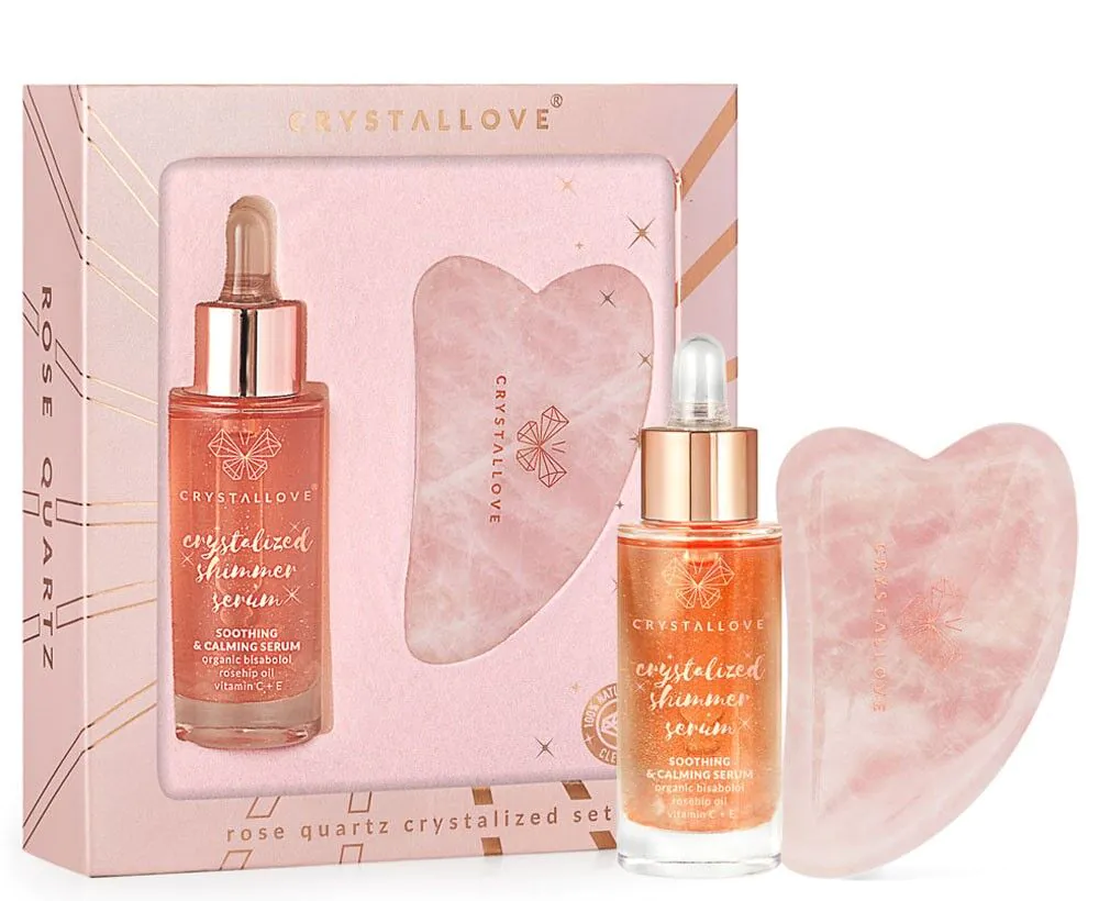 Crystallove serum do twarzy z Kwarcem Różowym + Płytka do Masażu Gua Sha