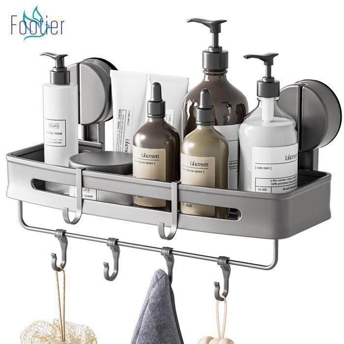 Rangement Salle de Bain, Rangement Douche, Etagere Salle de Bain Accessoire sans Percage, Acier au Carbone Etagere Douche